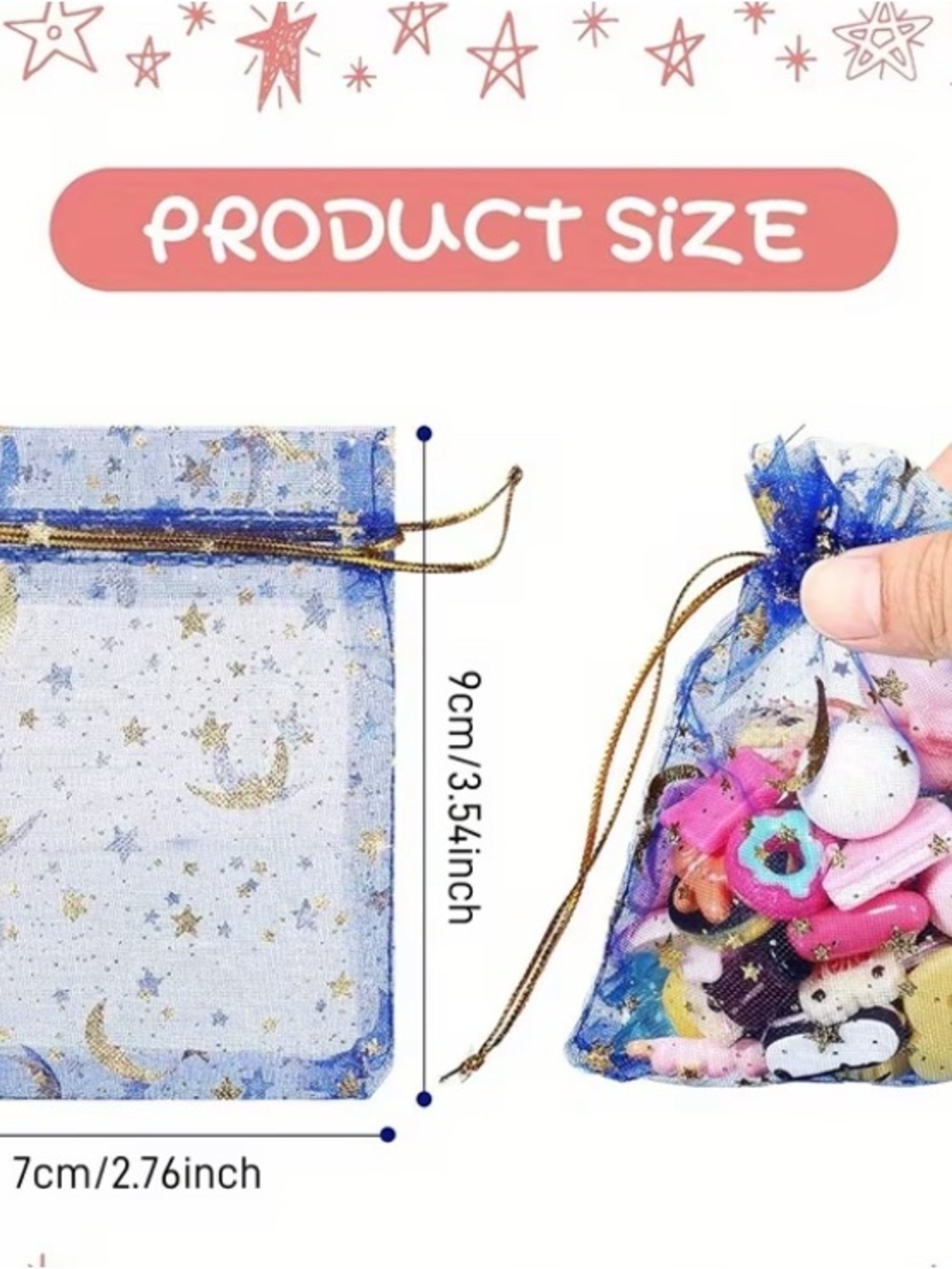 50 Celestial Organza Gift Bags Moon Star Drawstring Jewelry Pouches - Picture 4 of 4